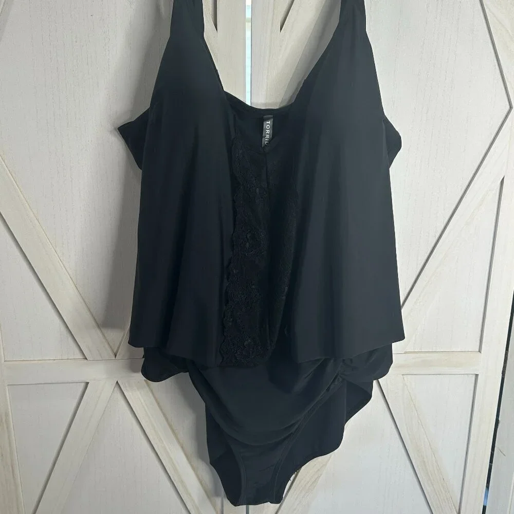 Torrid Black Lace Front One Piece Swimsuit